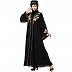 Front open abaya with embroidery work- Black-golden